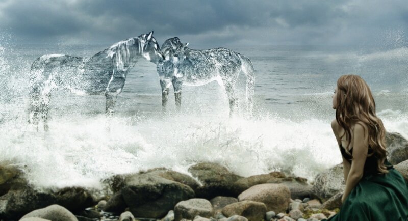 Woman Watching Horses — Gray