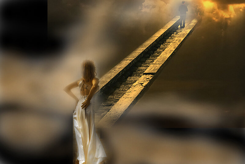 woman watching man on bridge