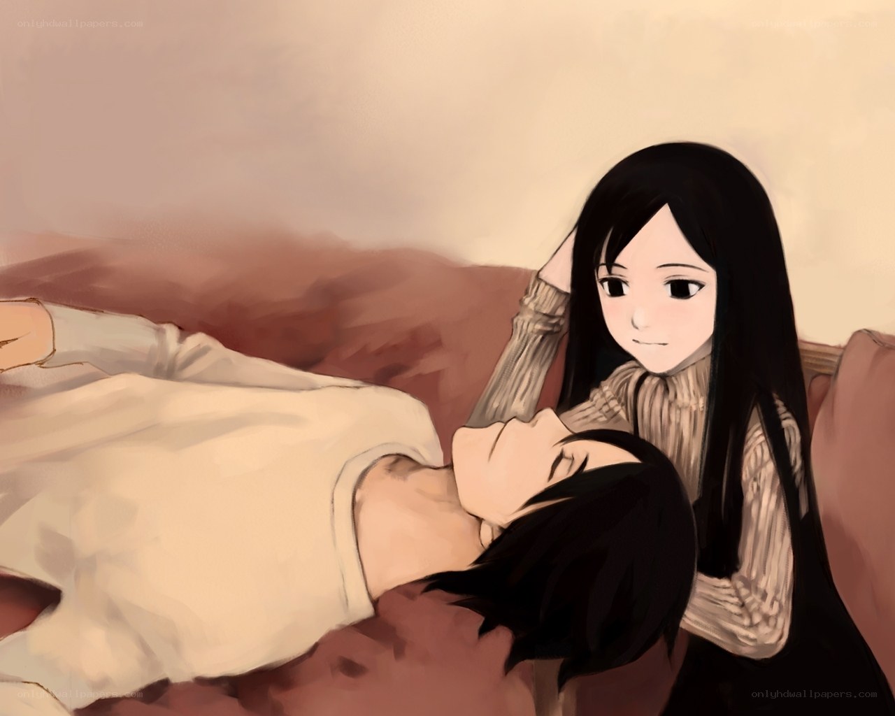woman watching man sleep