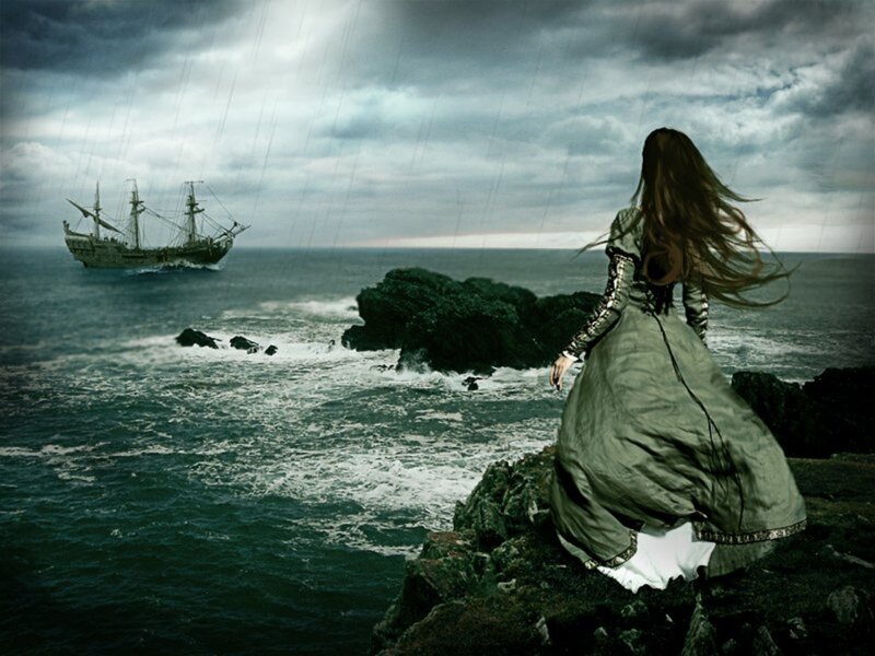 woman watching ship at sea