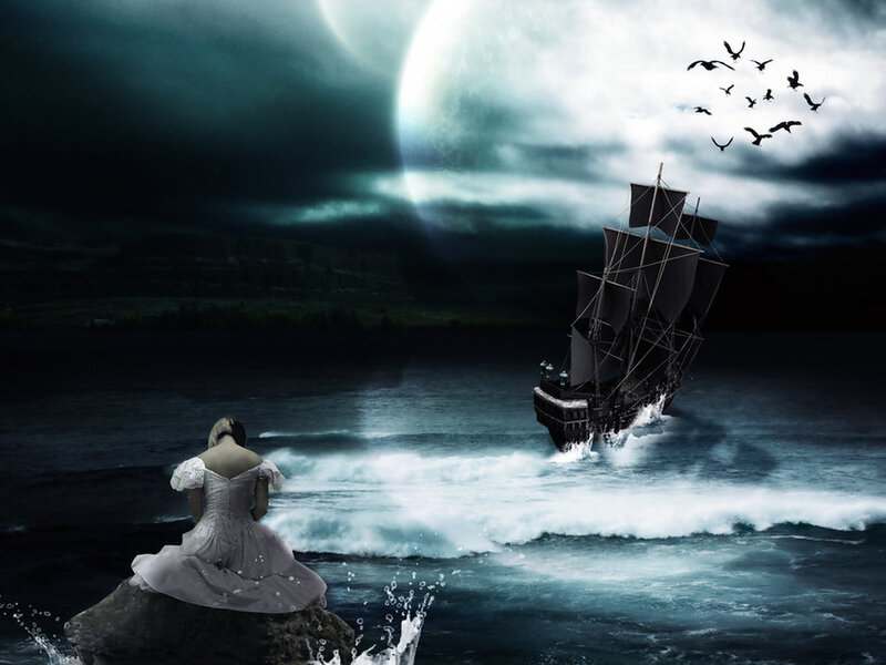 Woman Watching Ship — Blue