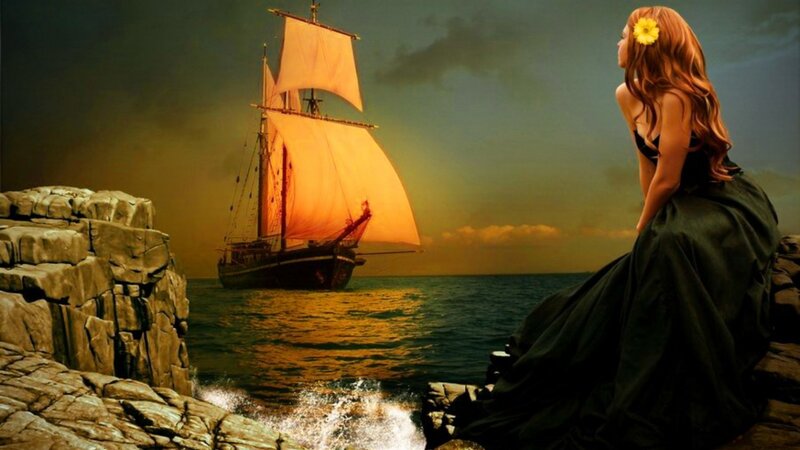 Woman Watching Ship — Orange