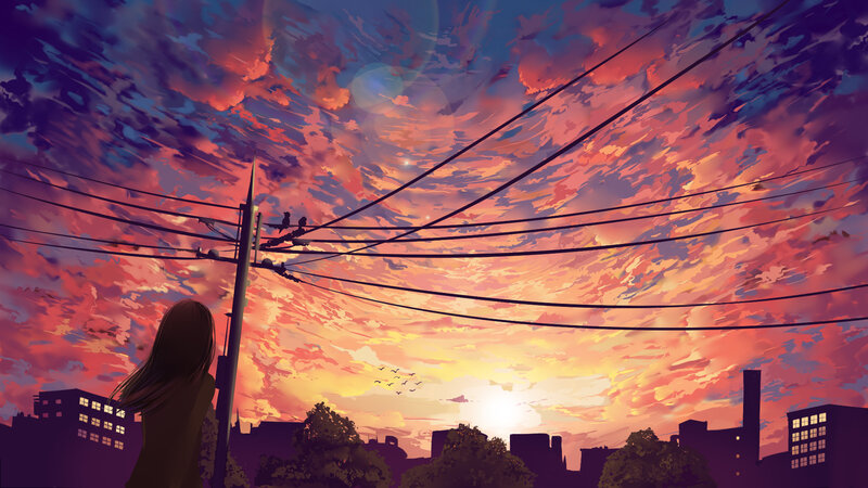 Woman Watching Sunset — Purple