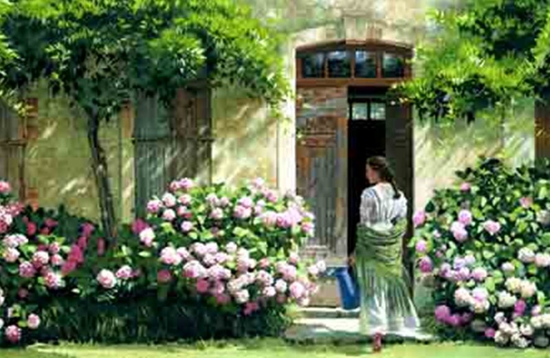 Woman Watering Garden — Green