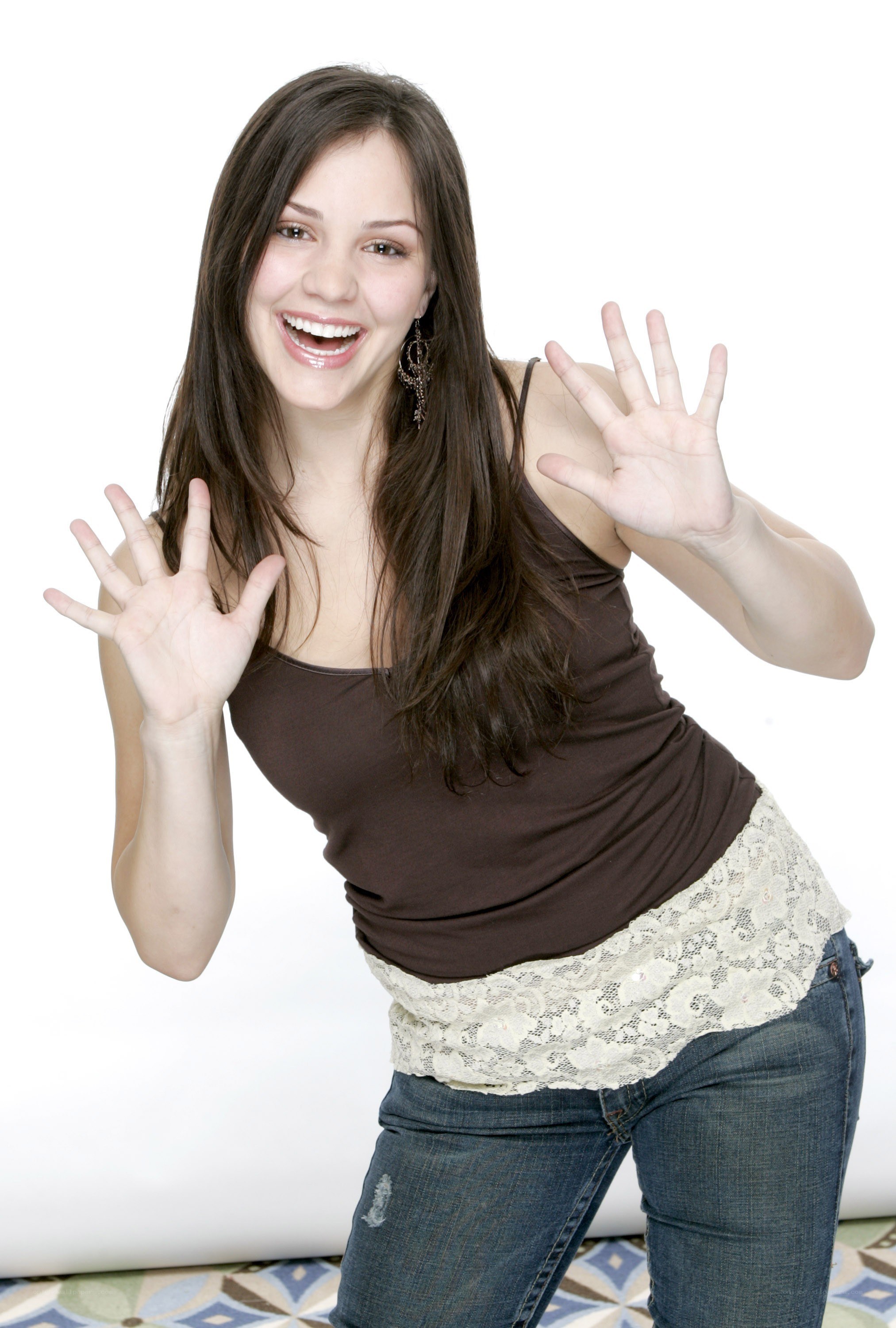 woman waving at camera