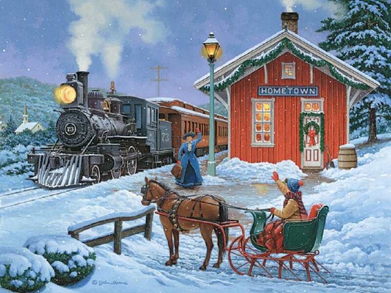 Woman Waving at Train