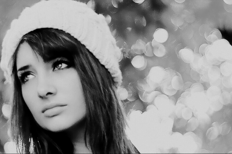Woman Wearing Beanie — Black, Contemplative