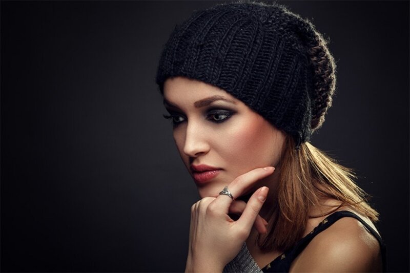 Woman Wearing Beanie — Black, Dramatic