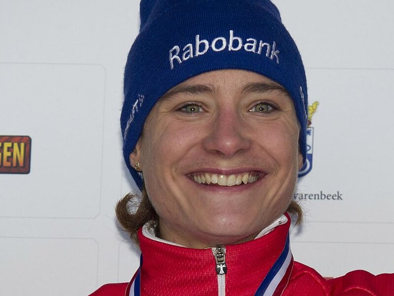 Woman Wearing Beanie — Blue, Happy