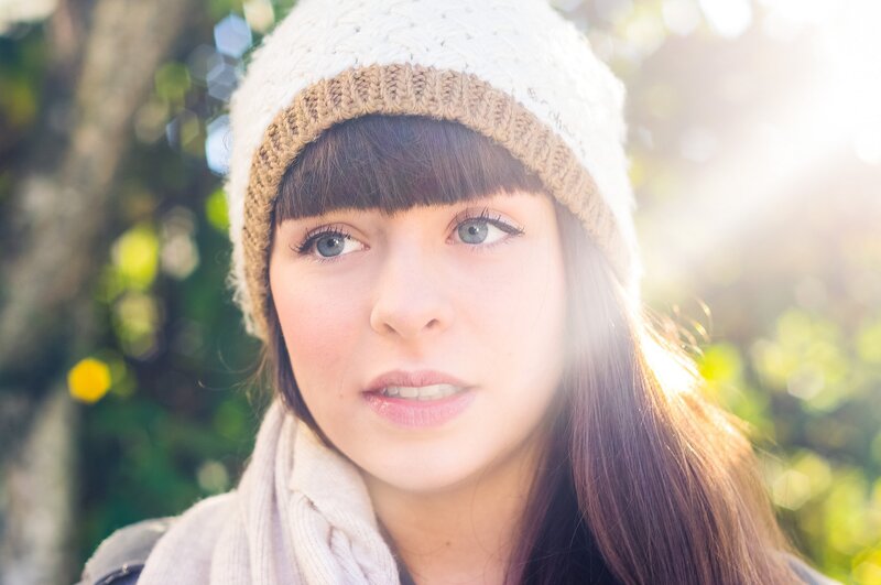 Woman Wearing Beanie — White, Serene