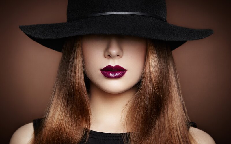 Woman Wearing Black Hat — Dramatic, Photograph, Lips