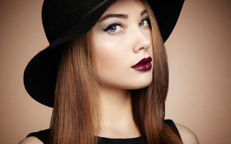 Woman Wearing Black Hat — Dramatic, Photograph, Lipstick, Makeup