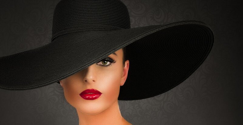 Woman Wearing Black Hat — Dramatic, Photograph, Lipstick