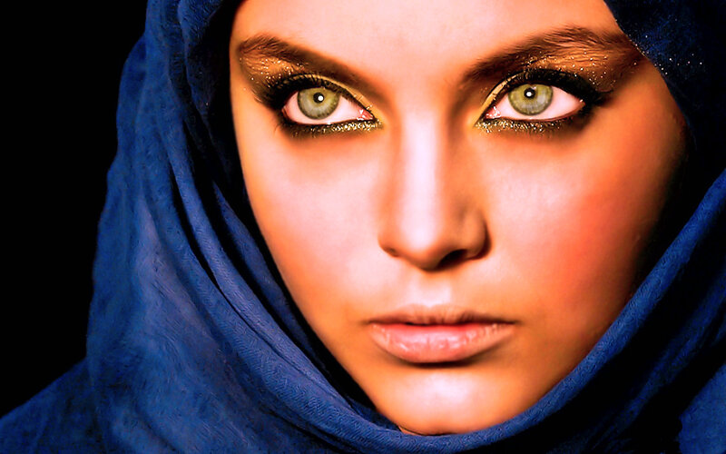 Woman Wearing Blue Headscarf — Dramatic