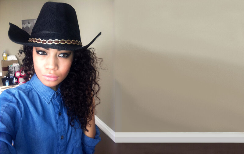 Woman Wearing Cowboy Hat — Black, Neutral, Photograph