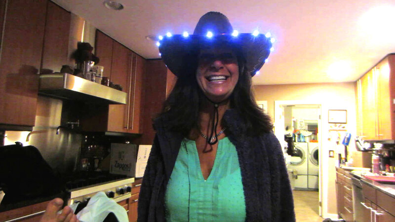 Woman Wearing Cowboy Hat — Blue, Happy