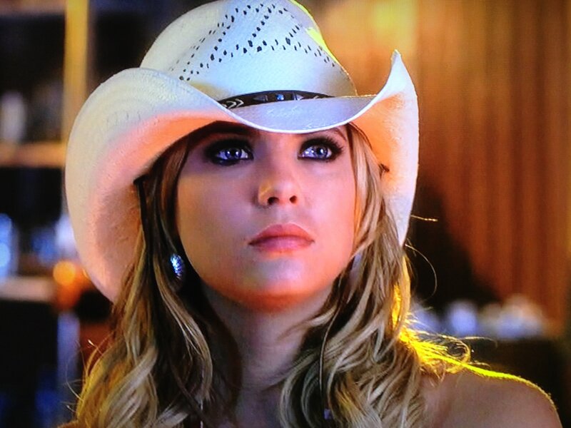Woman Wearing Cowboy Hat — White, Dramatic