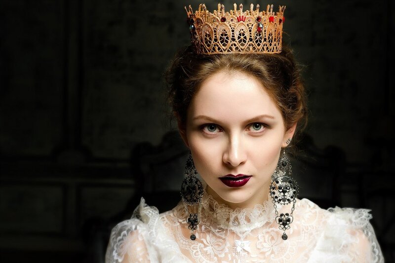 Woman Wearing Crown — White, Dramatic
