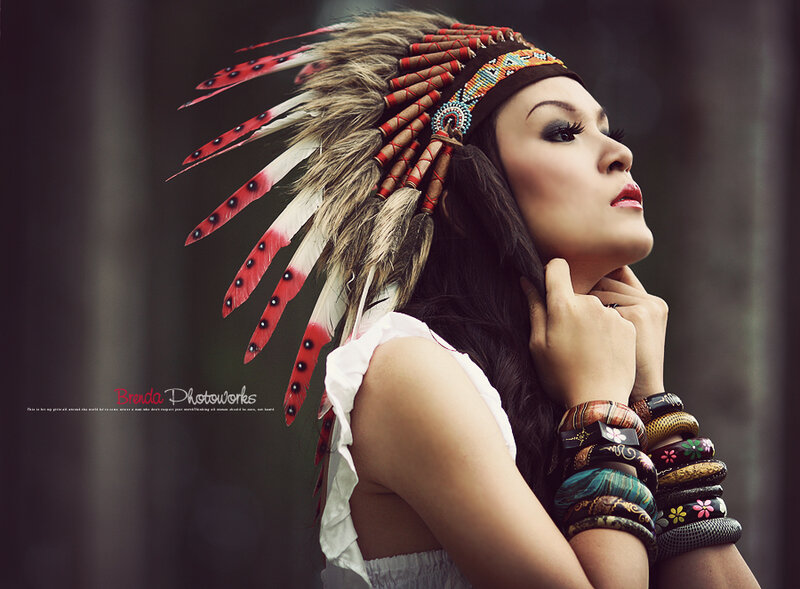 Woman Wearing Feather Headdress — Brown