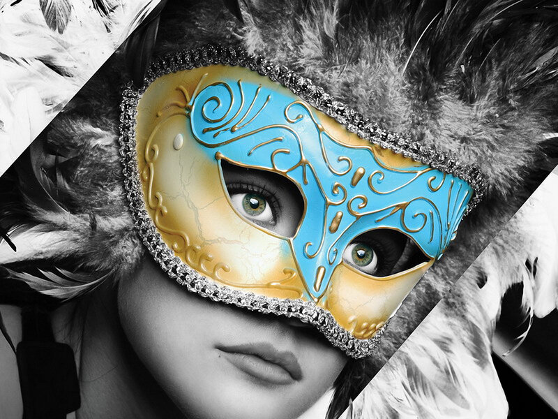 Woman Wearing Feather Mask — Blue