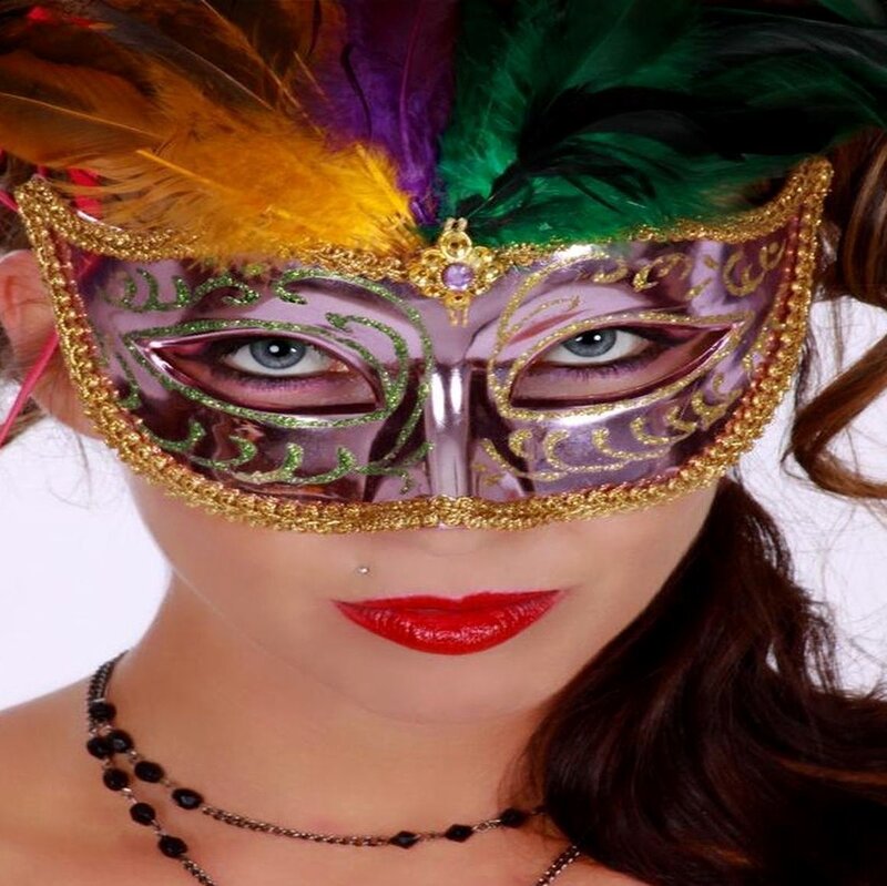Woman Wearing Feather Mask — Purple