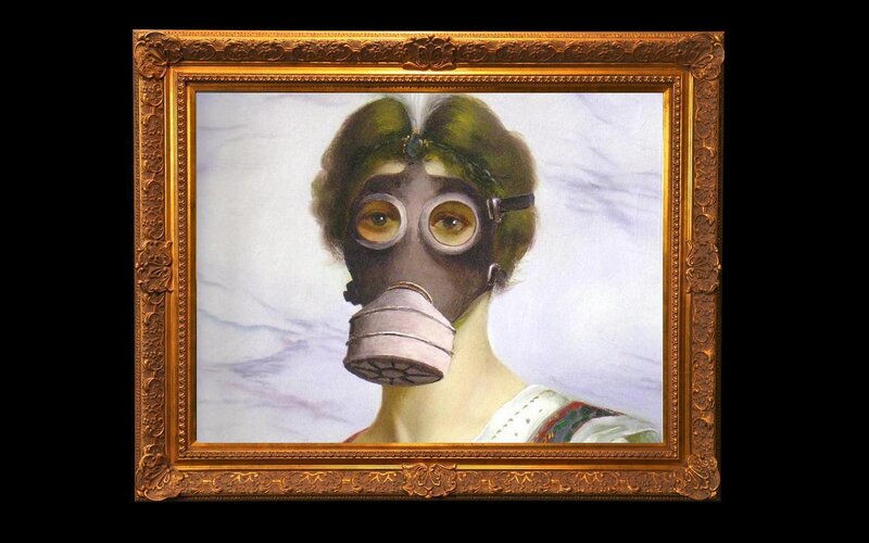 Woman Wearing Gas Mask — Green