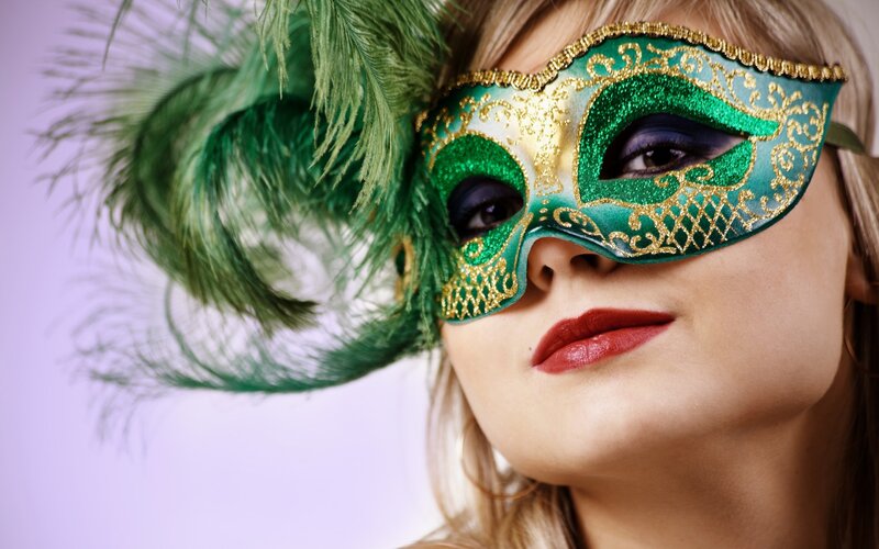 Woman Wearing Green Mask — Dramatic, Photograph, Feathers