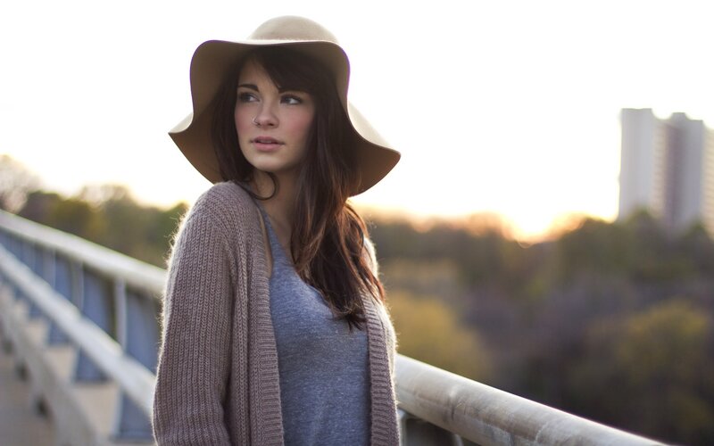 Woman Wearing Hat — Beige, Contemplative