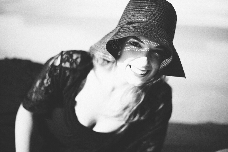 Woman Wearing Hat — Black, Dramatic, Photograph, Dress, White