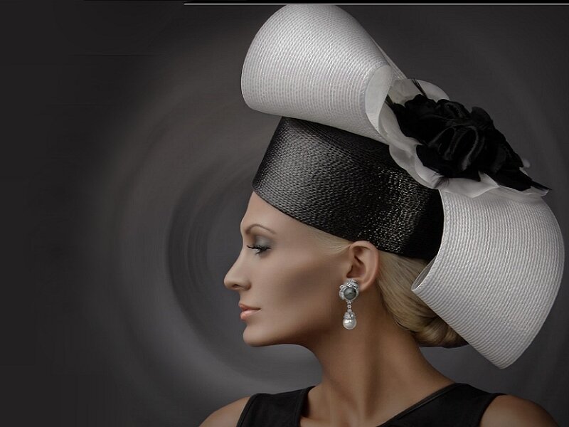Woman Wearing Hat — Black, Dramatic, Photograph, Earrings