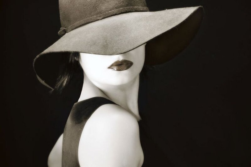 Woman Wearing Hat — Black, Dramatic, Photograph, Lips