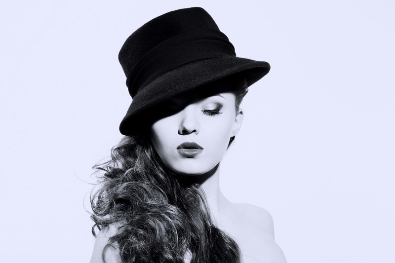 Woman Wearing Hat — Black, Dramatic, Photograph, Long Hair