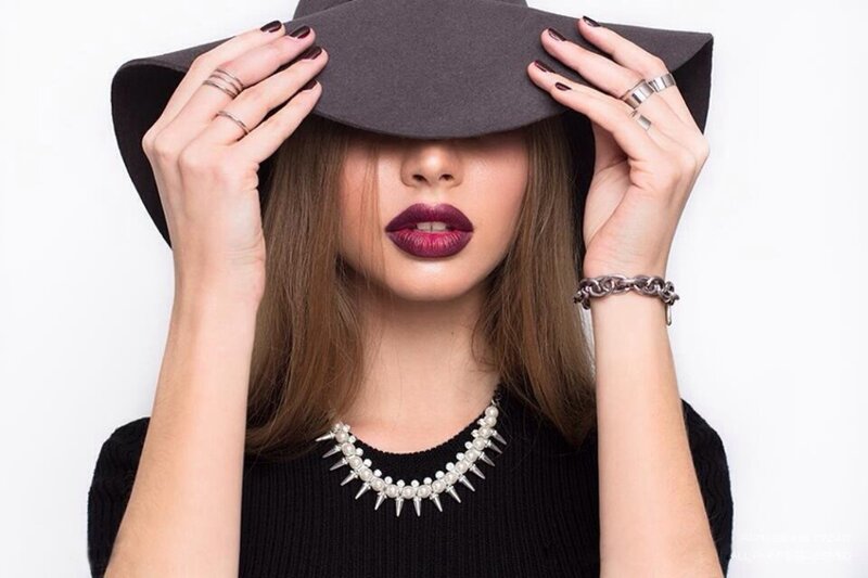 Woman Wearing Hat — Black, Dramatic, Photograph, Necklace