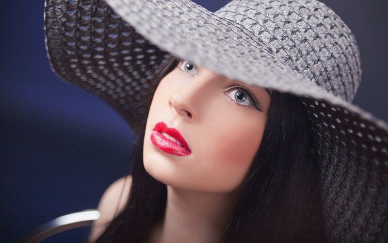 Woman Wearing Hat — Black, Dramatic, Photograph, Red Lipstick