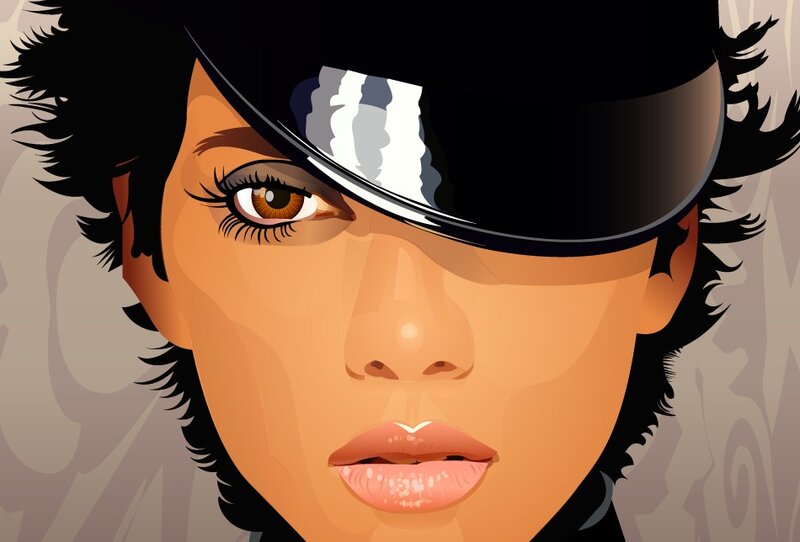 Woman Wearing Hat — Black, Neutral, Vector Art, Eyes