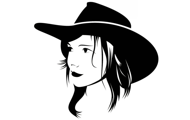 Woman Wearing Hat — Black, Neutral, Vector Art