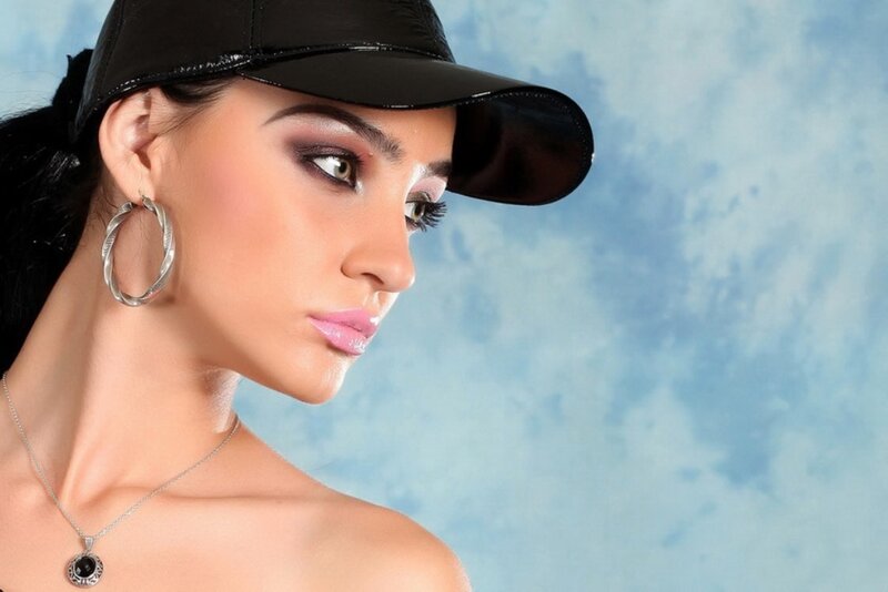 Woman Wearing Hat — Blue, Confident