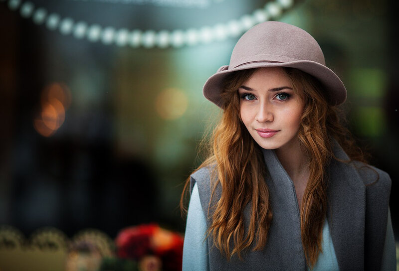 Woman Wearing Hat — Gray, Calm