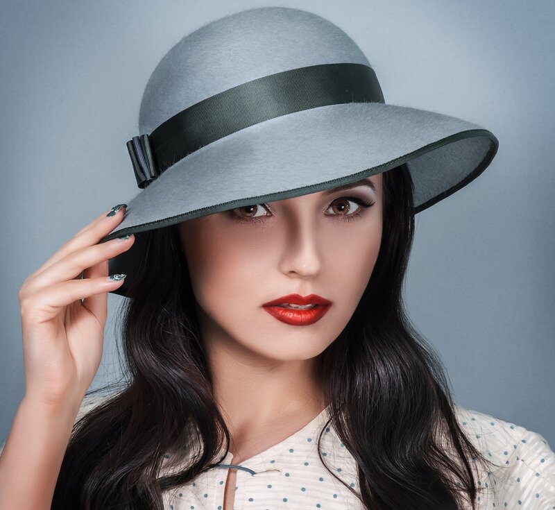 Woman Wearing Hat — Gray, Dramatic