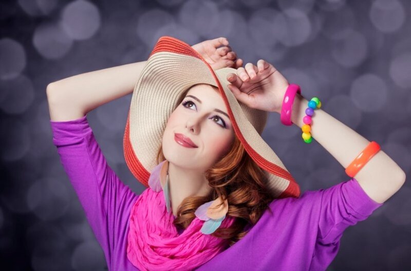 Woman Wearing Hat — Purple, Playful