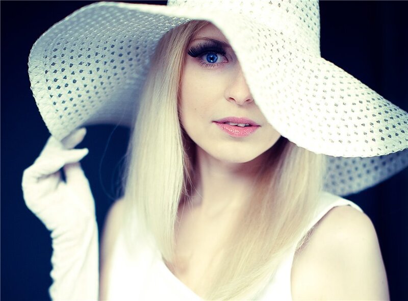 Woman Wearing Hat — White, Dramatic, Photograph, Gloves