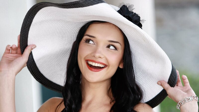 Woman Wearing Hat — White, Happy, Afternoon