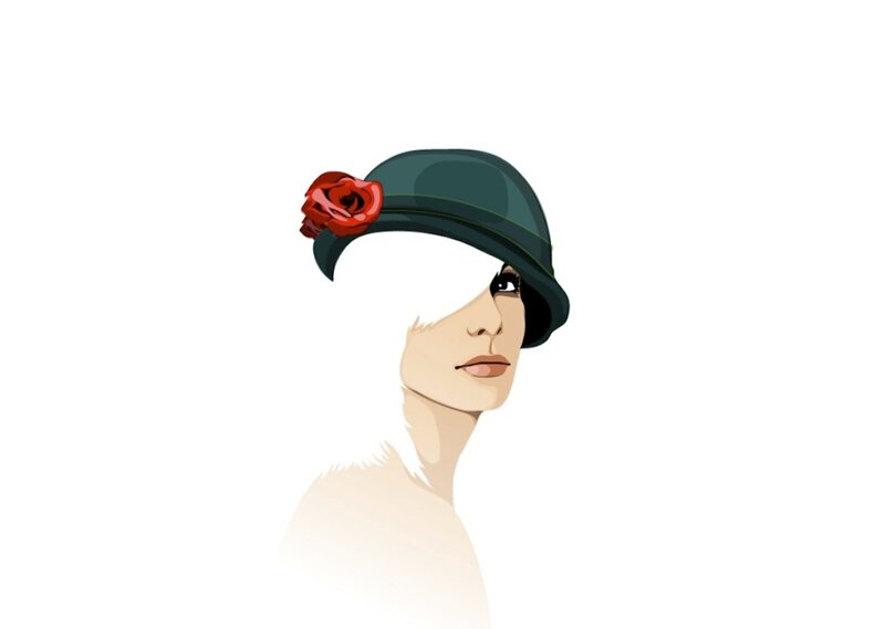 Woman Wearing Hat — White, Minimalist
