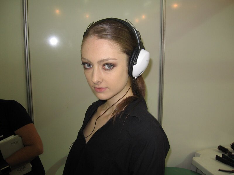 woman wearing headphones