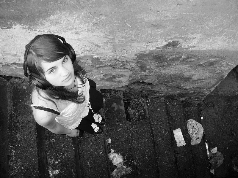 Woman Wearing Headphones — Black, Neutral