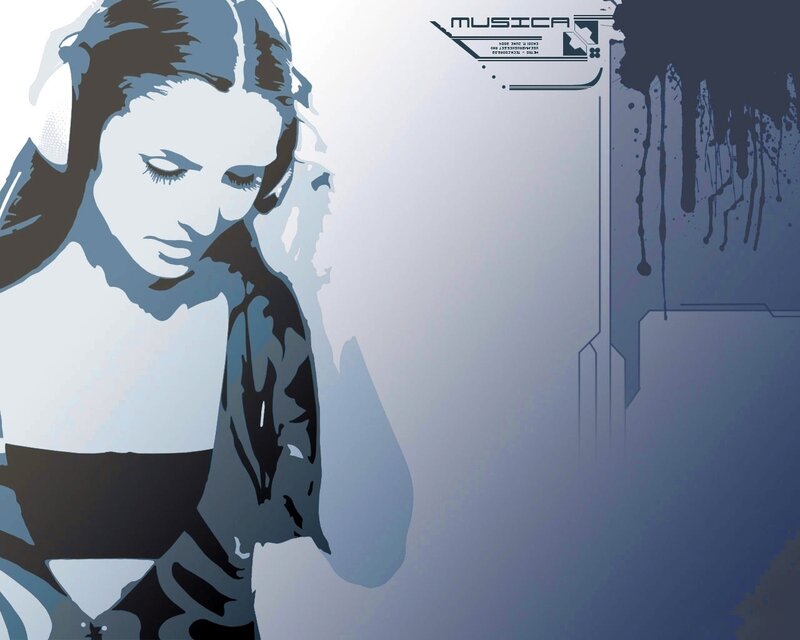Woman Wearing Headphones — Blue, Calm, Digital Art