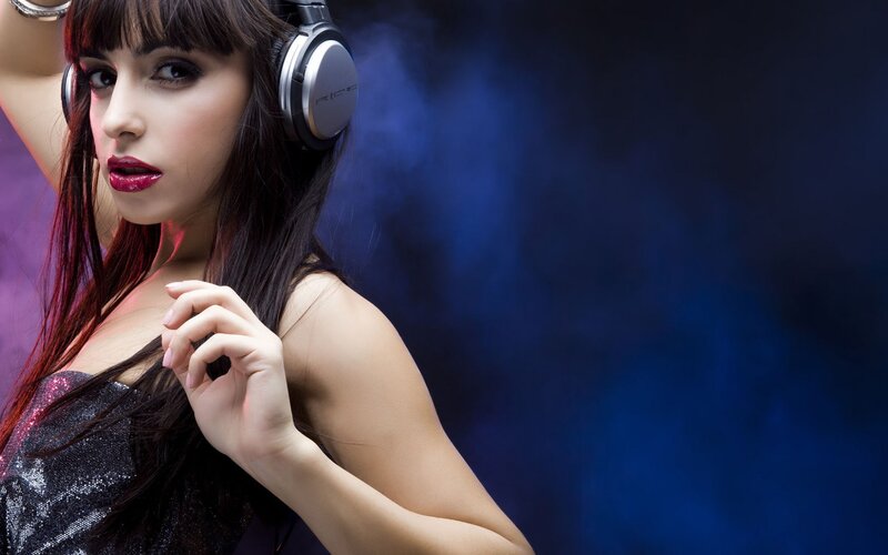 Woman Wearing Headphones — Blue, Dramatic, Night