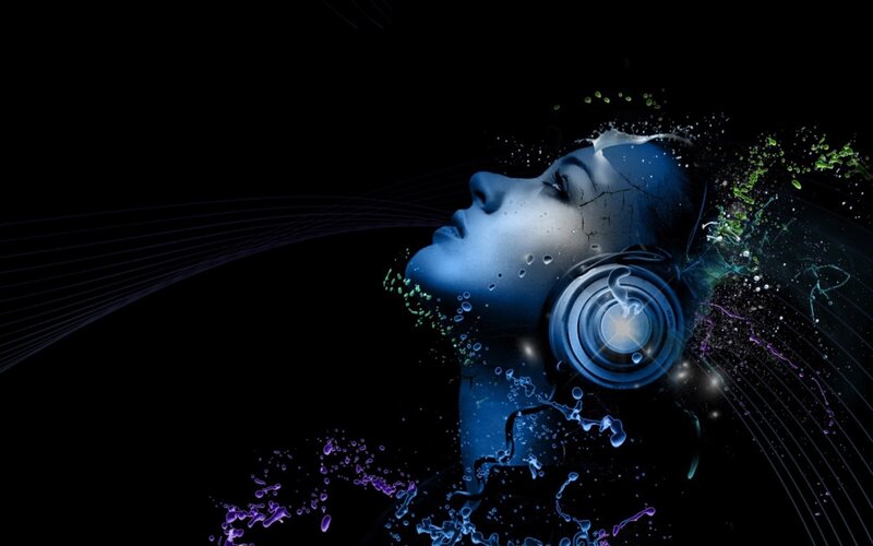 Woman Wearing Headphones — Blue, Dramatic