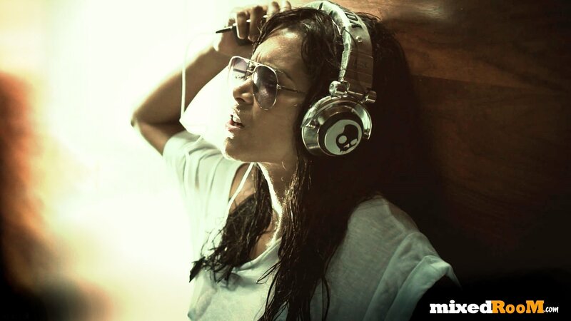 Woman Wearing Headphones — Brown, Dramatic