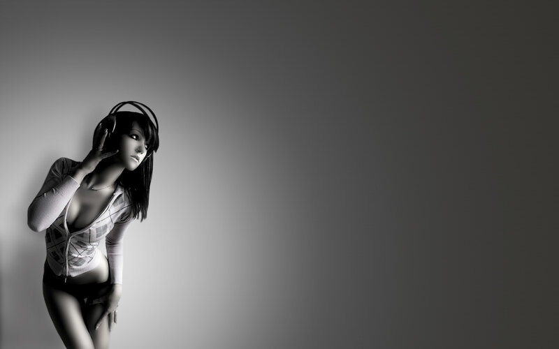 Woman Wearing Headphones — Gray
